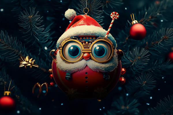 Cromazoo Brillaccio nascosto tra i rami di un albero di Natale